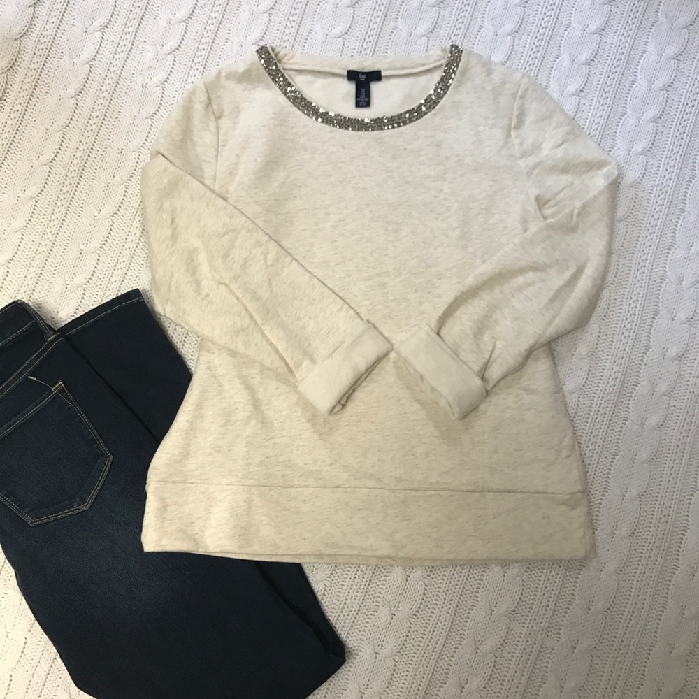Embellished neck sweatshirt top